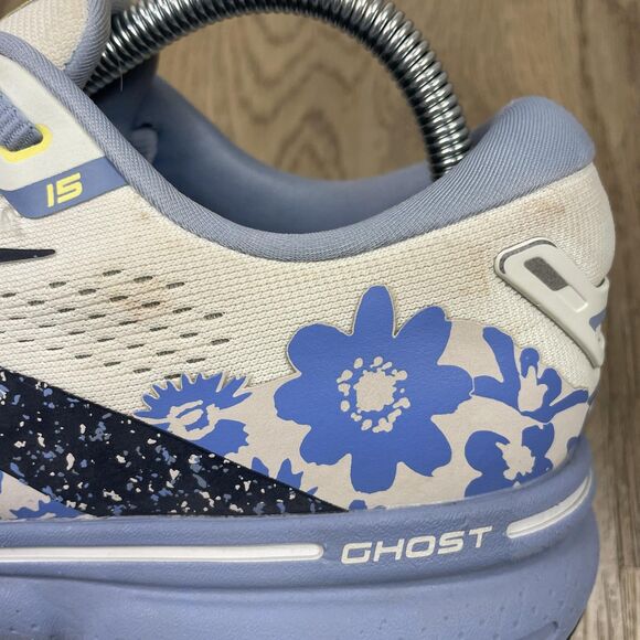 Brooks Ghost 15 Shoes Womens Size 10 White Blue Floral Running Sneakers - Picture 9 of 16